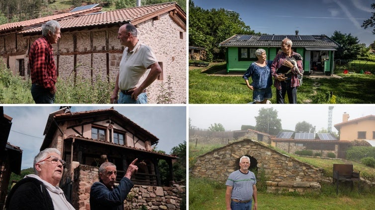 Arriba, Luis Martínez y José Antonio Cámara en Arviza e Isabel y Bruno en Carbonera. Abajo, Gloria y Domingo en Turza y Jesús Pascual en Zenzano, todas aldeas sin suministro de Red Eléctrica Española.